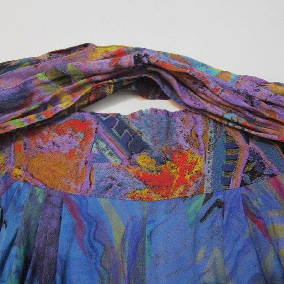 80s Rayon Cropped Jacket Tank Shorts Suit Abstract T - Picture 5 of 13